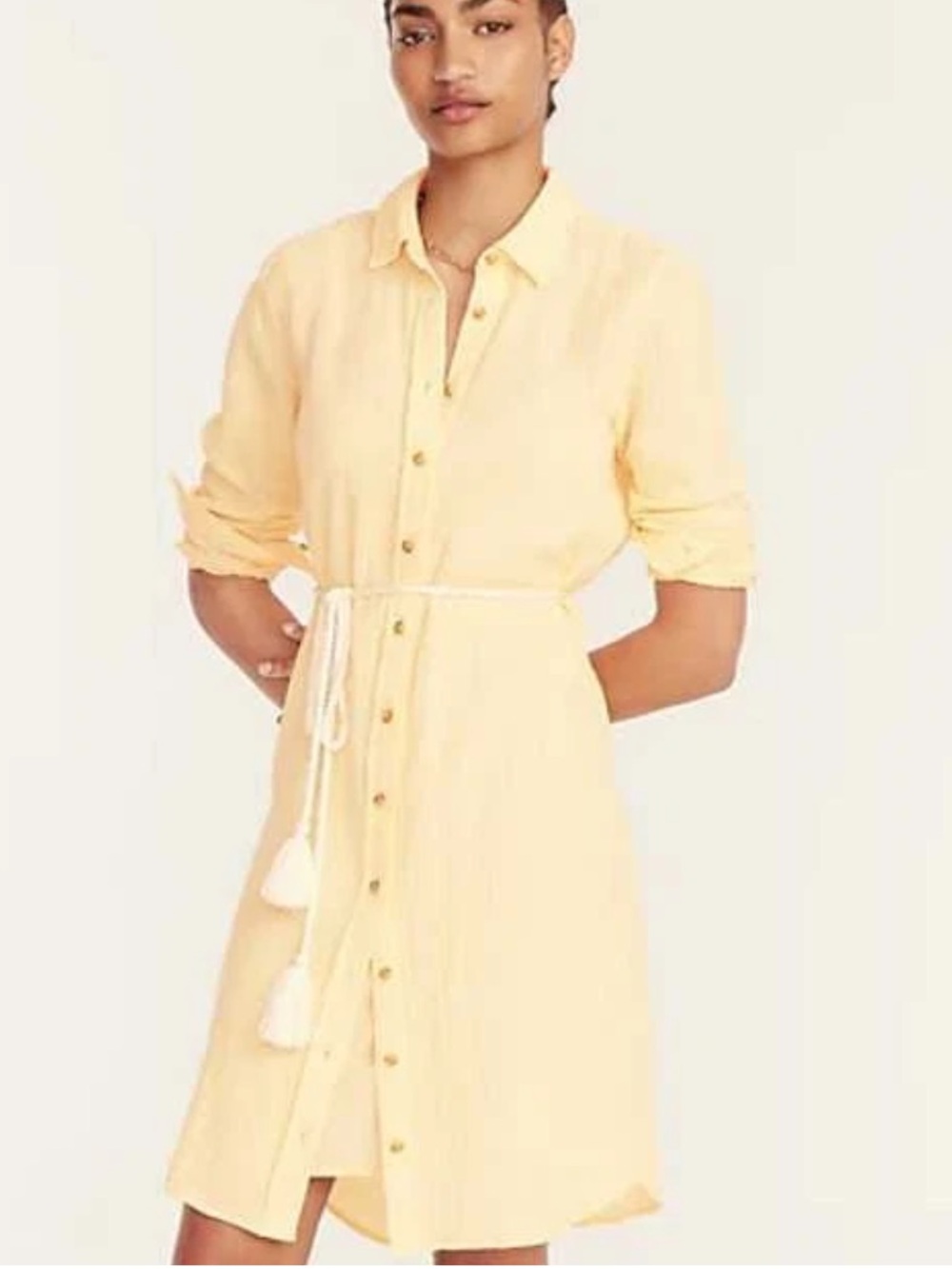 J.Crew Classic-Fit Soft Gauze Shirtdress Rope Belt Yellow Size 2 NWT